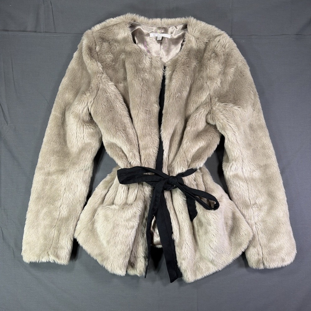 GAP WOMENS TAUPE FAUX FUR BELTED COAT Y2K STYLE SMALL